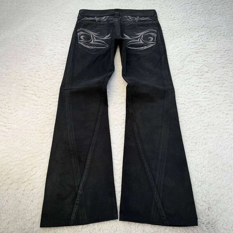 vintage X ray waxing tribal embroidery men's Gothic high street unisex punk slim fit Y2K baggy flared jeans