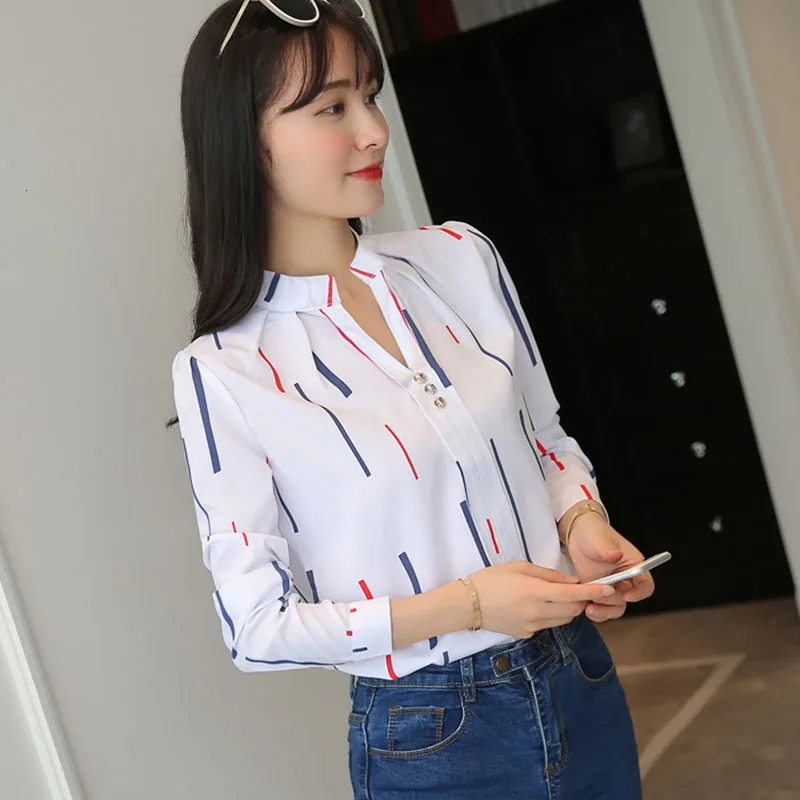 Xpqbb Autumn White Shirt for Women Fashion Stripe Print Long Sleeve Office Lady Blouses Casual Loose Standup Collar Blusas 250203