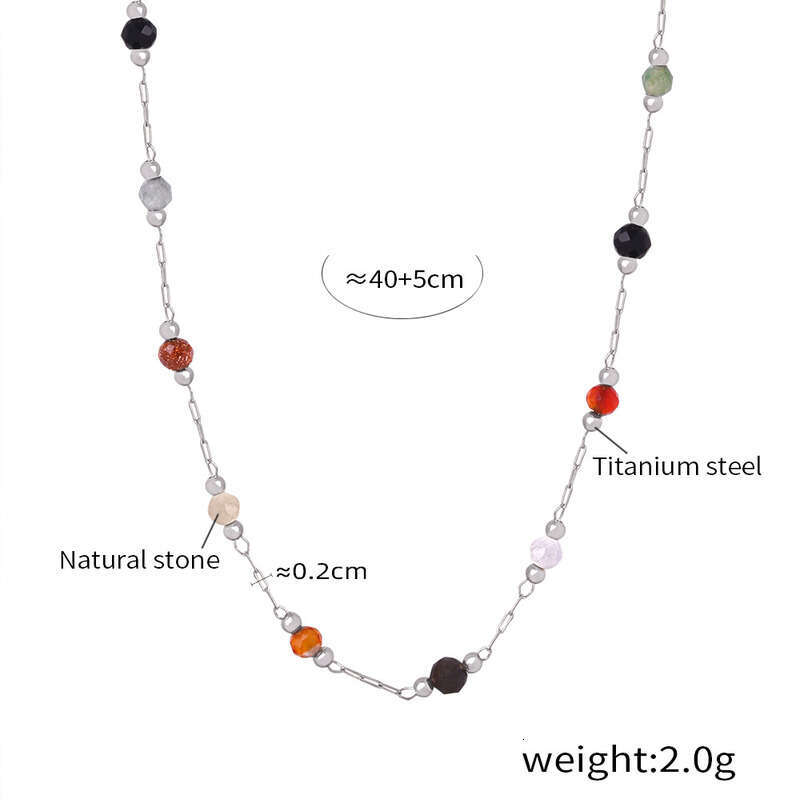 Minimalist Bohemian Beaded Necklace & Bracelet Set: Fashion Niche Personality Versatile Geometric Mix and Match Natural Stone Design Titanium Steel Je