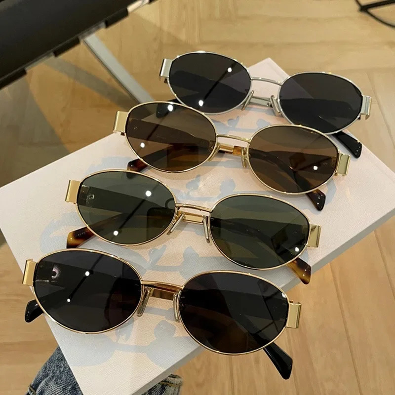 Trendy Oval Sunglasses for Women Metal Frame Sun Glasses Ladies Classic Vintage Round Shades Unisex 260206