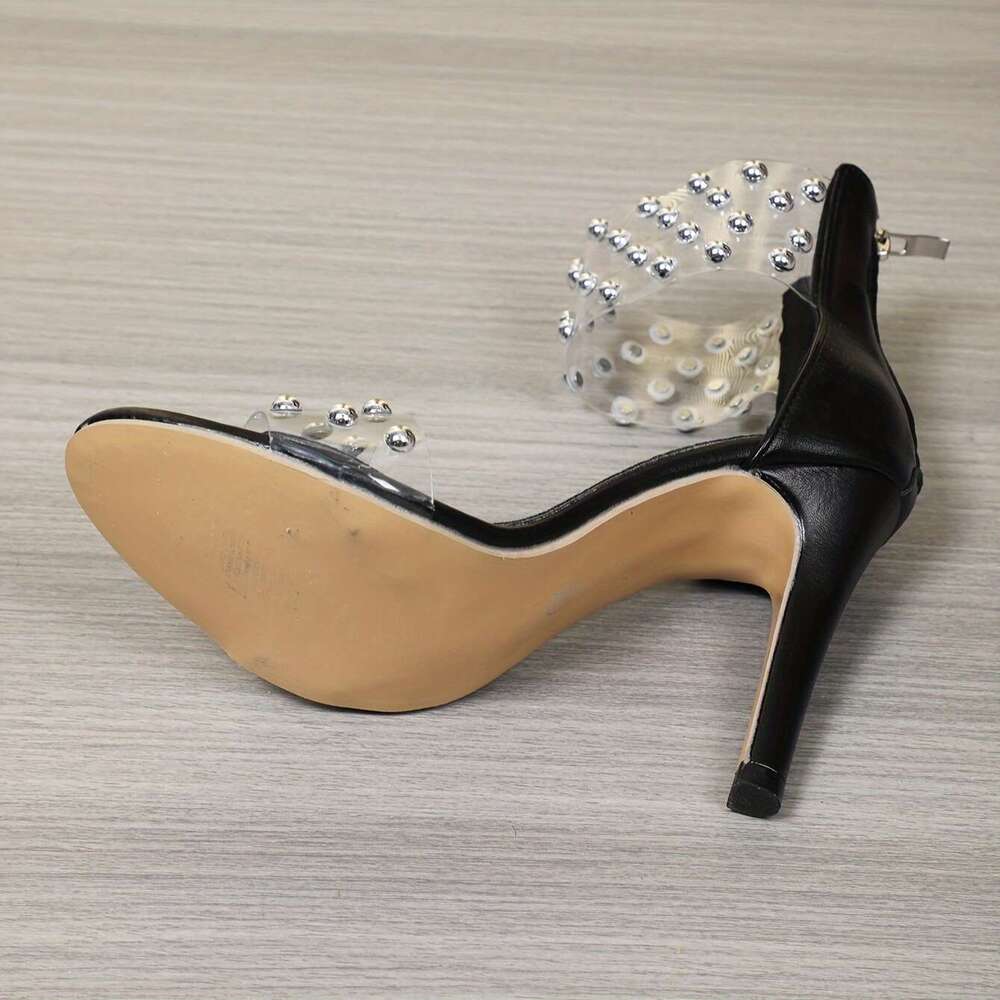 European And American Foreign Trade Rhinestone High Sandals Women S Thin Heel Open Toe Rivet One Belt Fashion Shoes Women Shoes MOJIDASHU