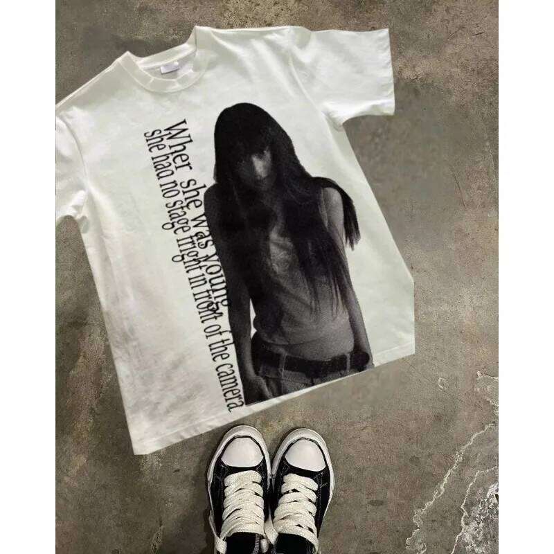Vintage Hip-hop Print Y2K Men's Seasonal New Item Suitable for Both Men and Women Casual T-shirt X260209