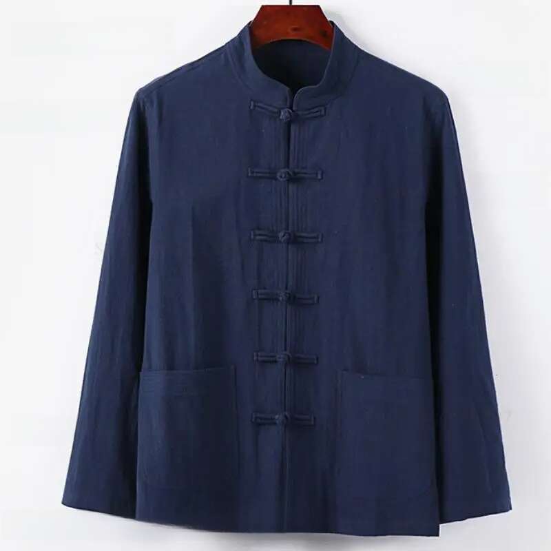 Mardi Hefxessdr Plus Size XL Male Jacket Chinese Style Cotton Linen Long Sleeve Tang Suit Kung Fu Shirt Cardigan Coat Oriental Hanfu