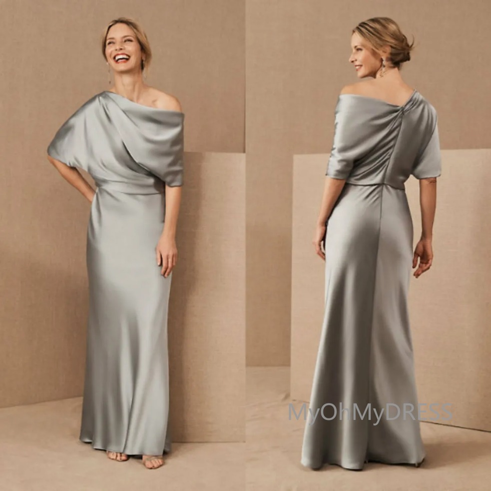 Grey Elegant Mother Of The Bride Dresses Satin Floor Length Plus Size Mother Wedding Guest Dress Custom Made Evening Gowns 0209