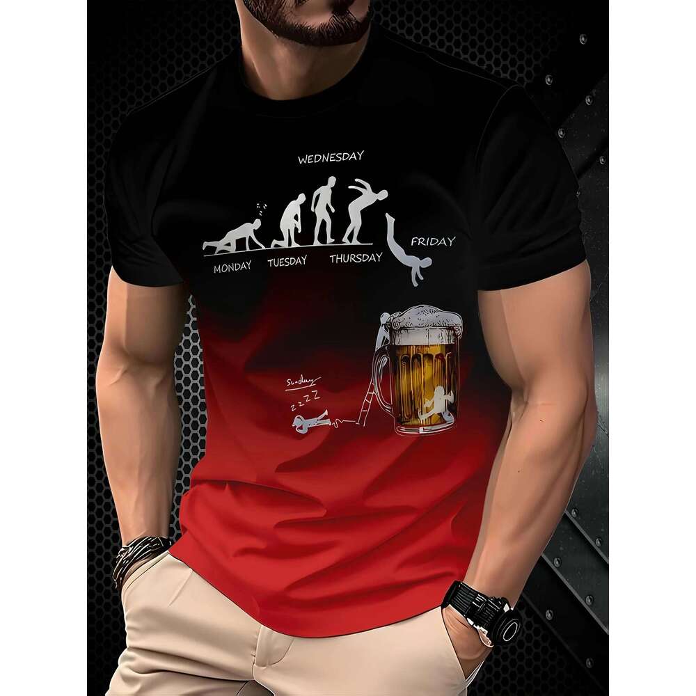Men's 3D Printed Gradient T-Shirt - Evolution of for Man & Beer Meme,Casual Short Sleeve Crewneck,Polyester Blend,Summer X260209