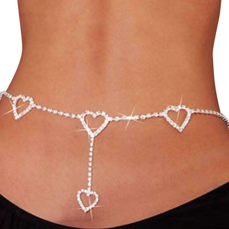 Fashionable Single-layer Heart Pendant Rhinestone Waist Street Photography Women's Body Chain Jewelry X260209