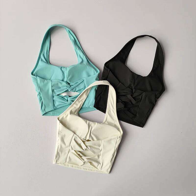 Sports Underwear Women with Chest Pad Halter Neck Cross Yoga Beautiful Training Running Vest Style Gathering Fitness Bra 26Y0209