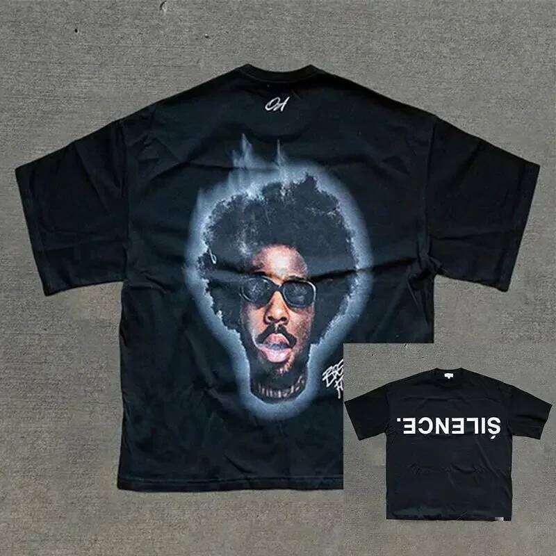 Y2k New Cotton T-shirt Men's and Women's Portrait Printed Harajuku Hip-hop Rock Street Fashion Couple Oversized TShirt X260209