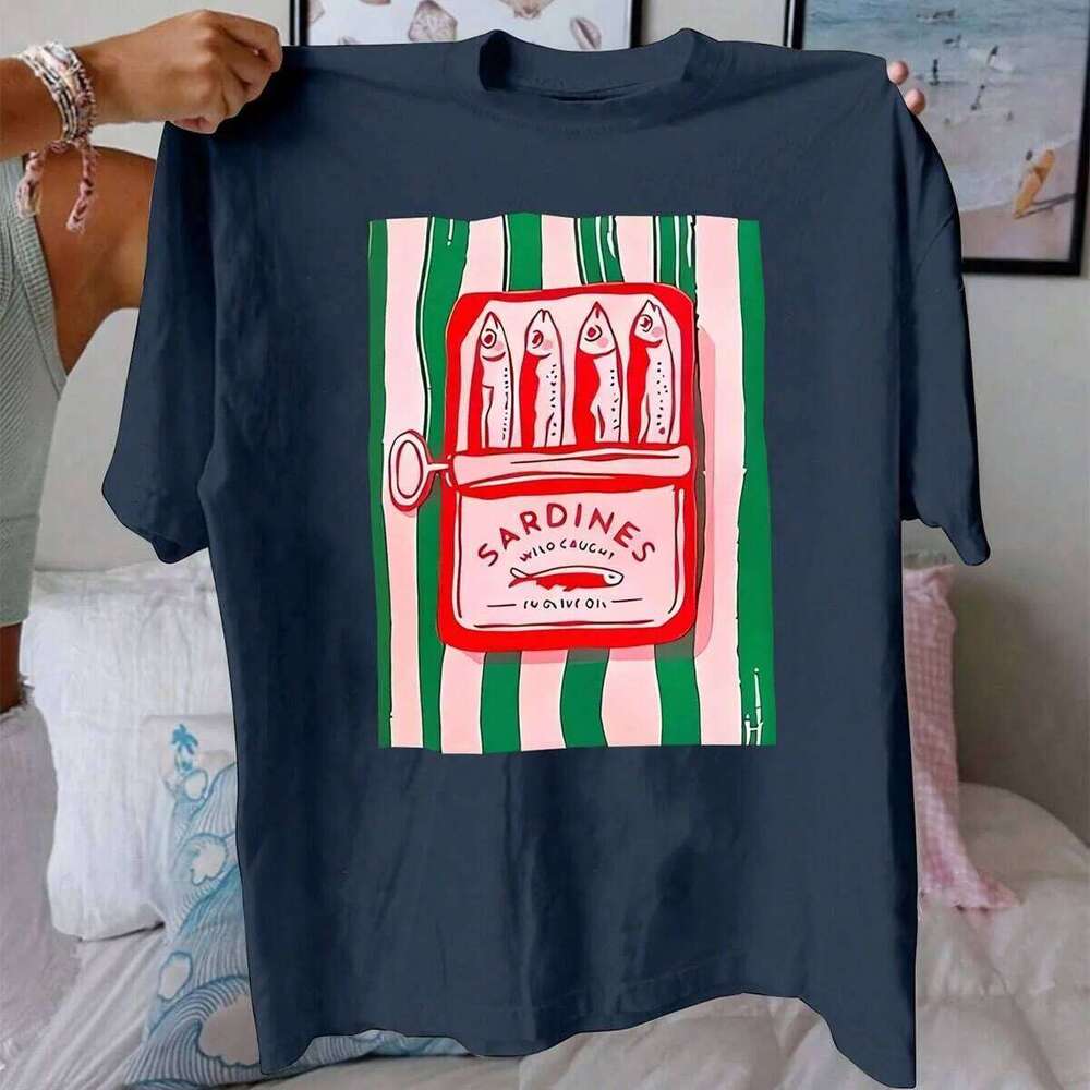 Summer Sardine Printed Cotton T-Shirt Round Neck Breathable Material Short Sleeve Casual Fashion Women'S Top X260209