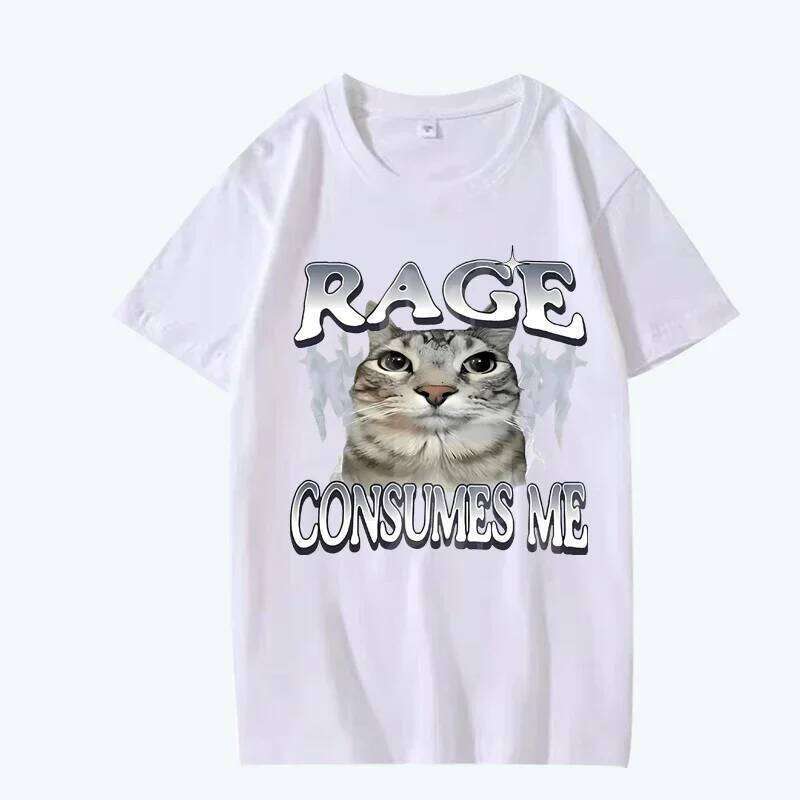 Rage Eats Me Cat T-shirt Women's Short Sleeve Street Print Unisex Tops Graphic T Shirts Summer Streetwear Women Clothing X260209