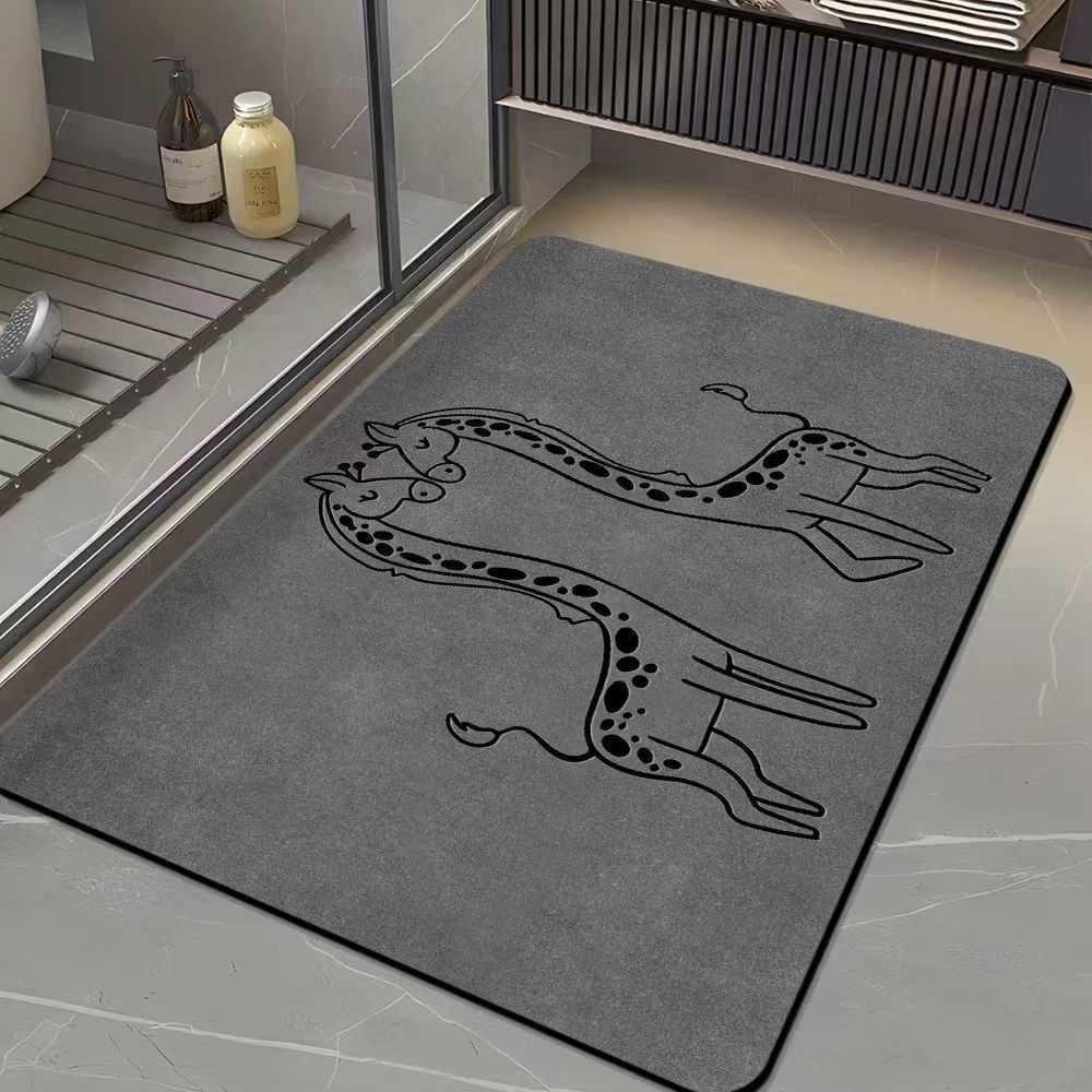 Thickened diatomite bathroom rug with printed design foldable and absorbent floor mat for bathroom and restroom entrance S260207