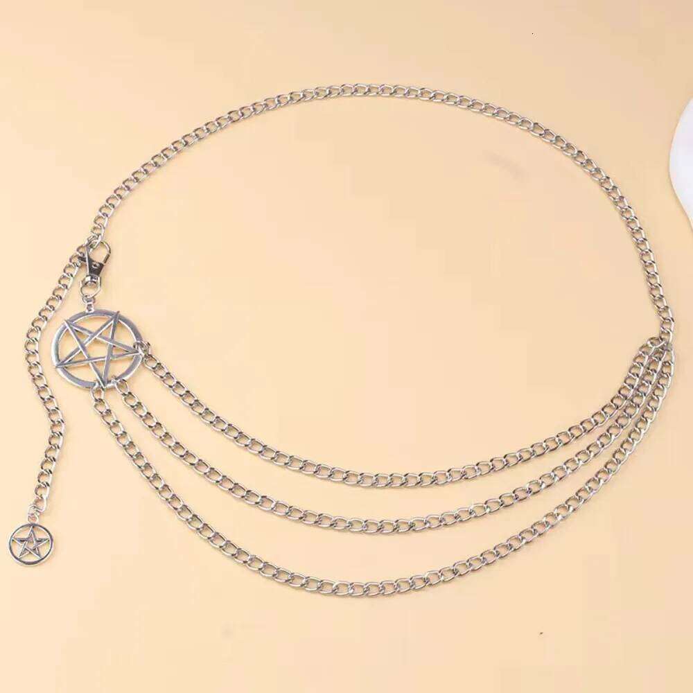 Vintage Alloy Women's Belt Belly Fashion Versatile Design Punk Retro Waist Chain with Double Star Pendant Metal Chains X260209