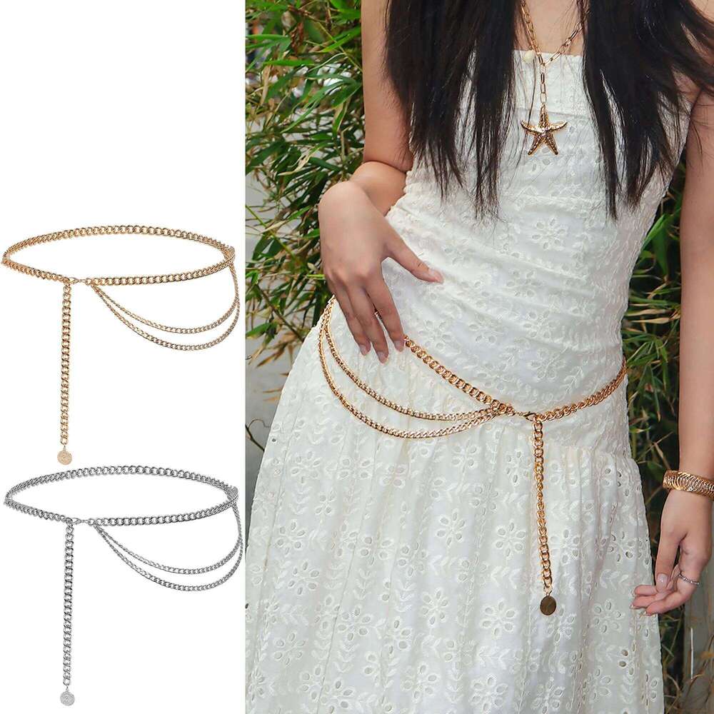 1 Piece Multi-Layer Metal Waist Chain for Women Unique Versatile Dress Belt Accessory X260209