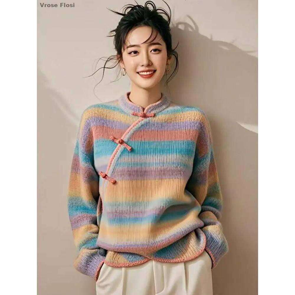 Mardi Hefxessdr New Chinese Style Disc Buckle Stand Collar Qipao Thicken Warm Winter Fashionable Top Vintage Literature Art Zen Hoody