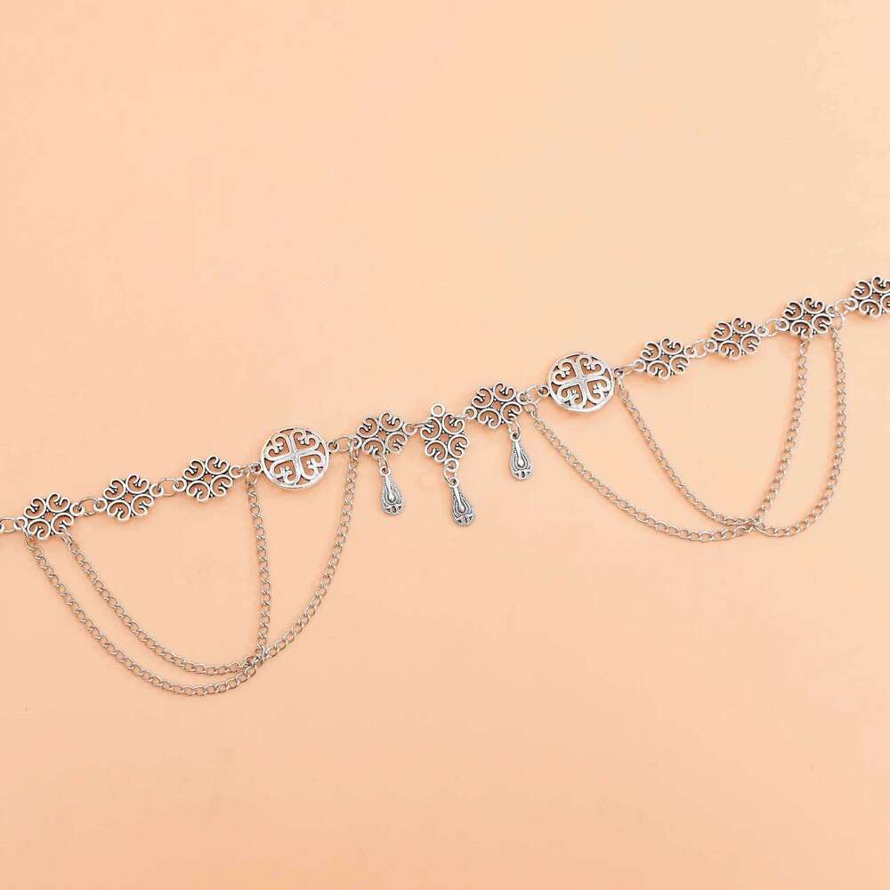 Exotic Vintage Silver Thin Belt Ethnic Multi-layer Alloy Chain Ancient Style All-match Dress Waist Accessories X260209