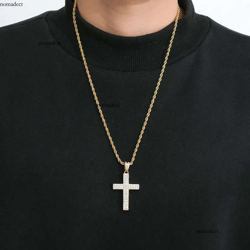 Sier Dia Cross Necklace Mens Gold Necklaces Iced Out Pendant Hip Hop Jewelry 1b