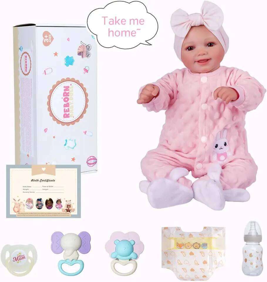 Reborn - 17" Cute Soft Vinyl Realistic Doll Poseable Smiling Real Life Baby Dolls with Accessories For Kids 3+ 26H0209