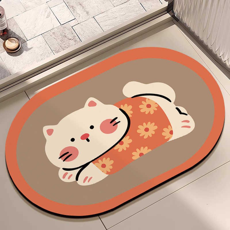 Cartoon kitten bathroom mat soft bedroom bedside rug long strip mat for bathroom diatomite entryway mat S260207
