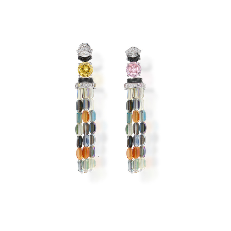 Earrings Colorful Seed Bead Tassel Earrings, Gold-Plated Earrings, Celebrity-Inspired, Light Luxury Texture, Women's Evening Earrings