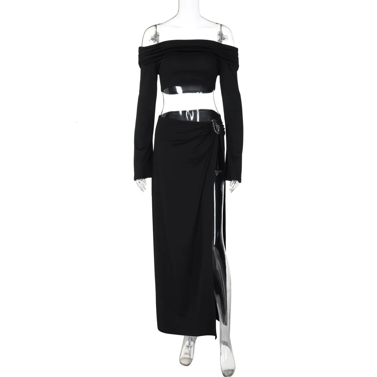 Womens Solid Beach Skirt Sets Sexy High Split Slim Bohemian Outfits Off The Shoulder Holiday Fashion 2 Piece Set Beachwear 260208