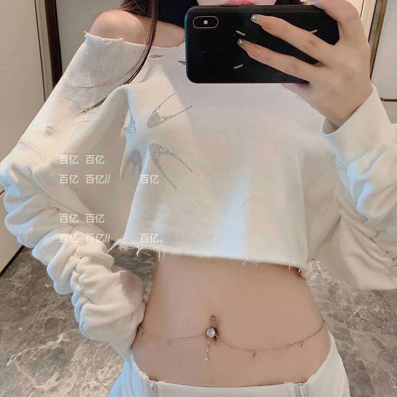 Women Sexy Rhinestone Dangle Belly Navel Piercing Ring Body Waist Chain Button Summer Beach Jewelry X260209