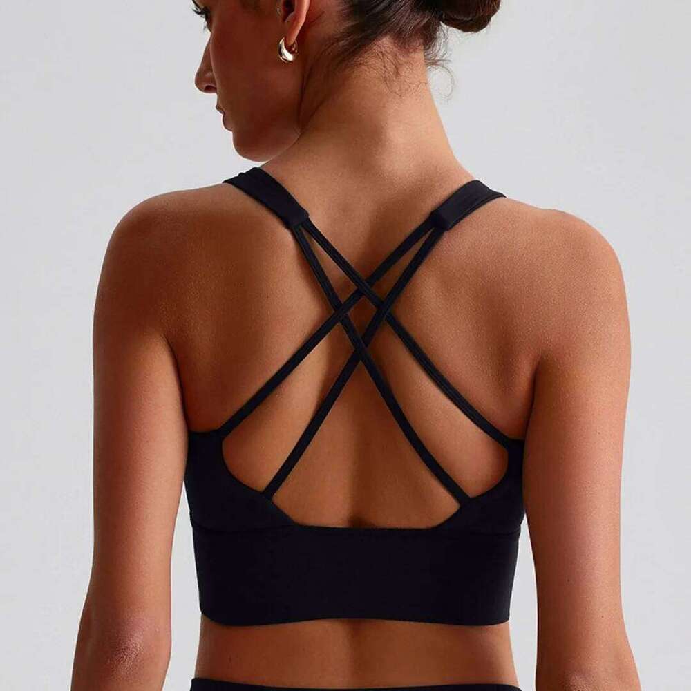 Solid Color Butter Cross Gym Yoga Underwear Women Hollow shoulder straps Fitness sport Bra Top Comprehensive Training pad 26Y0209