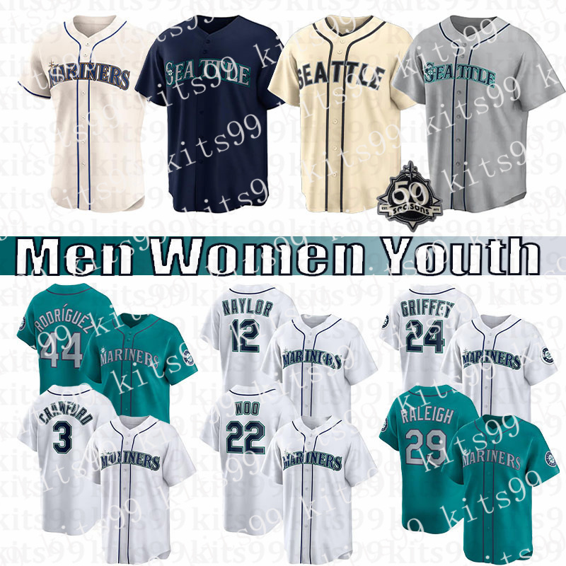 50th Mariners jersey #44 Julio Rodriguez #3 J.P. Crawford #17 Mitch Haniger Cal Raleigh Luke Raley Randy Arozarena George Kirby Logan Gilbert Baseball Jerseys Custom men