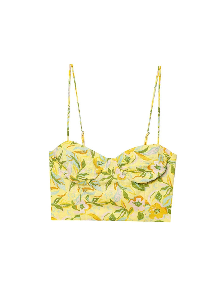 TFMLN Women Floral Print Skirt Two Piece Set Sexy Crop Sling Camisole Casual Beach Holiday Style A-line Skirts Sets Female 260208