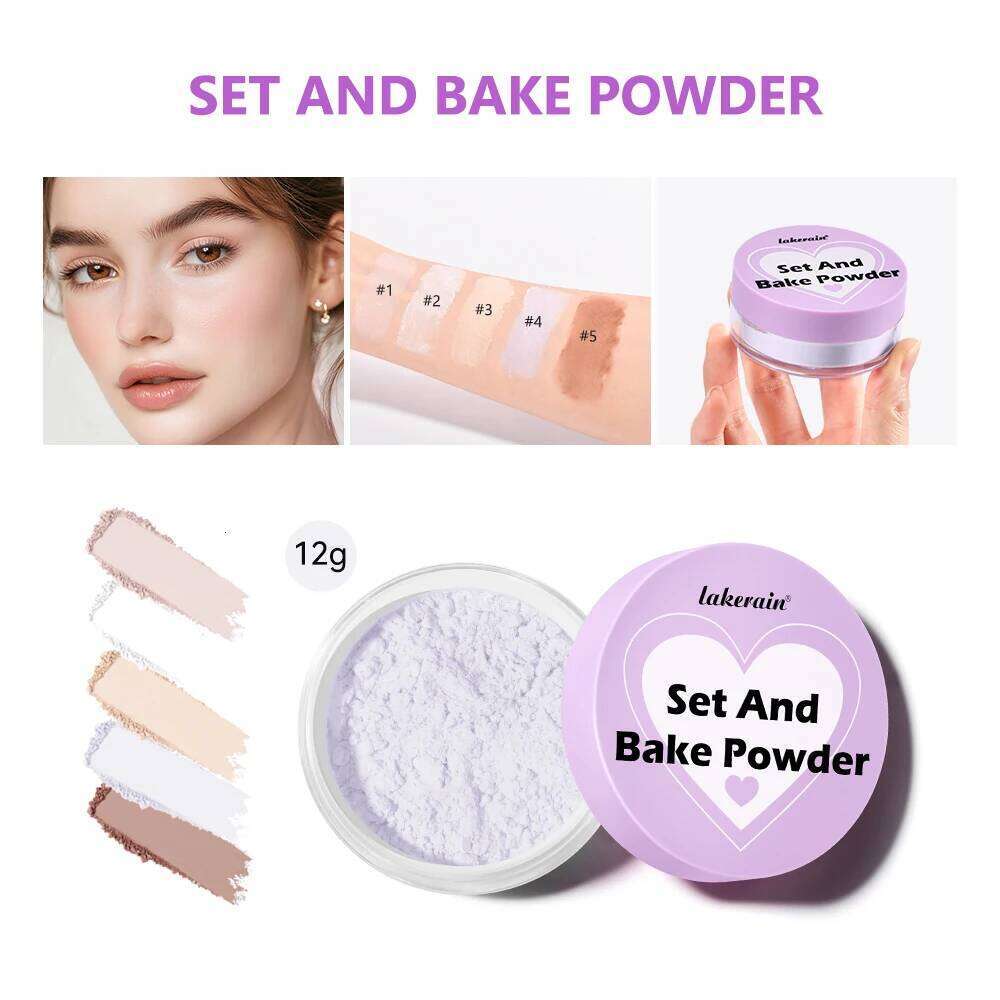 Long Lasting Bake Powder and Puff Pass Set 5 Colors Oil-Absorbing Matte Finish Locks Setting Face Cosmetics kimchi 26L0209