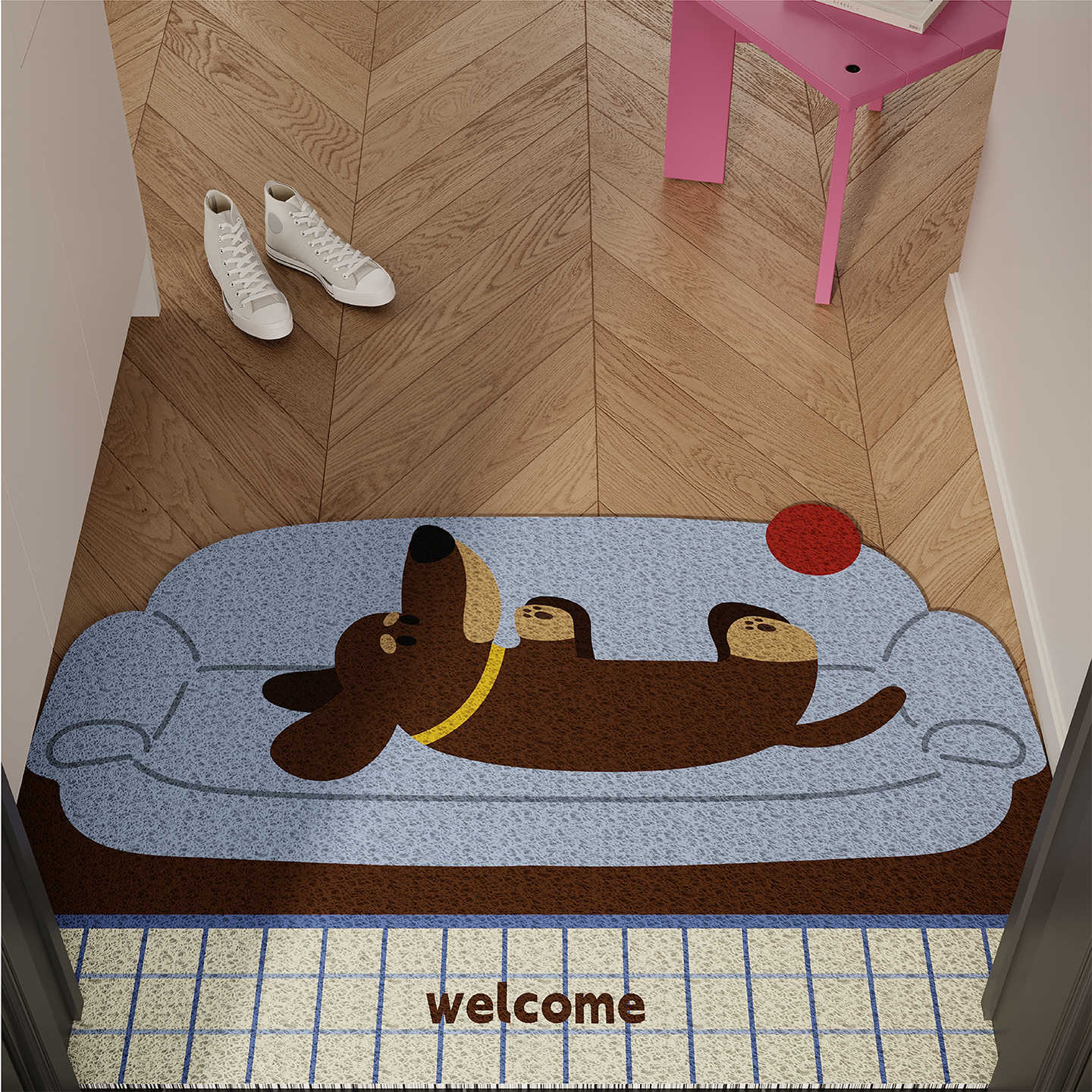 Vintage-style dachshund dog entrance door mat home use dirt-resistant dust-absorbing can be cut to size non-slip foyer mat S260207