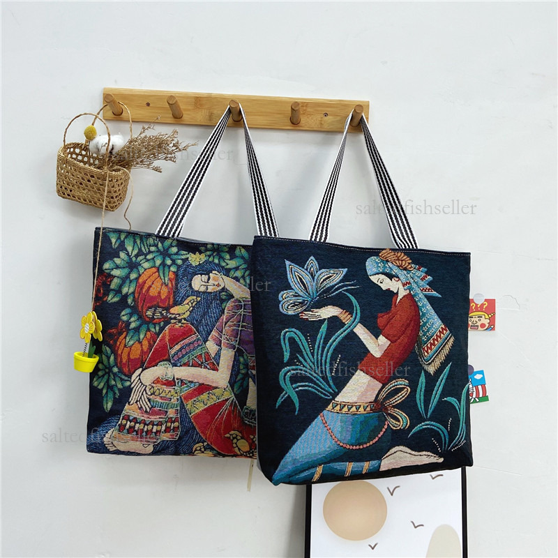 2026 Luxury Large Capacity Embroidered Canvas Bag Fashion Versatile Outdoor Handheld Tote Bag Leisure Shopping Versatile Shoulder Bag