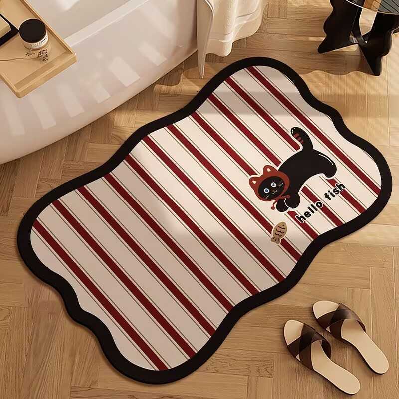 Cute Style Bathroom Mat Diatomaceous Earth Water Absorbent Mat Bathroom Entrance Non-Slip Mat Dirt-Resistant Easy to Clean Foot Mat S260207