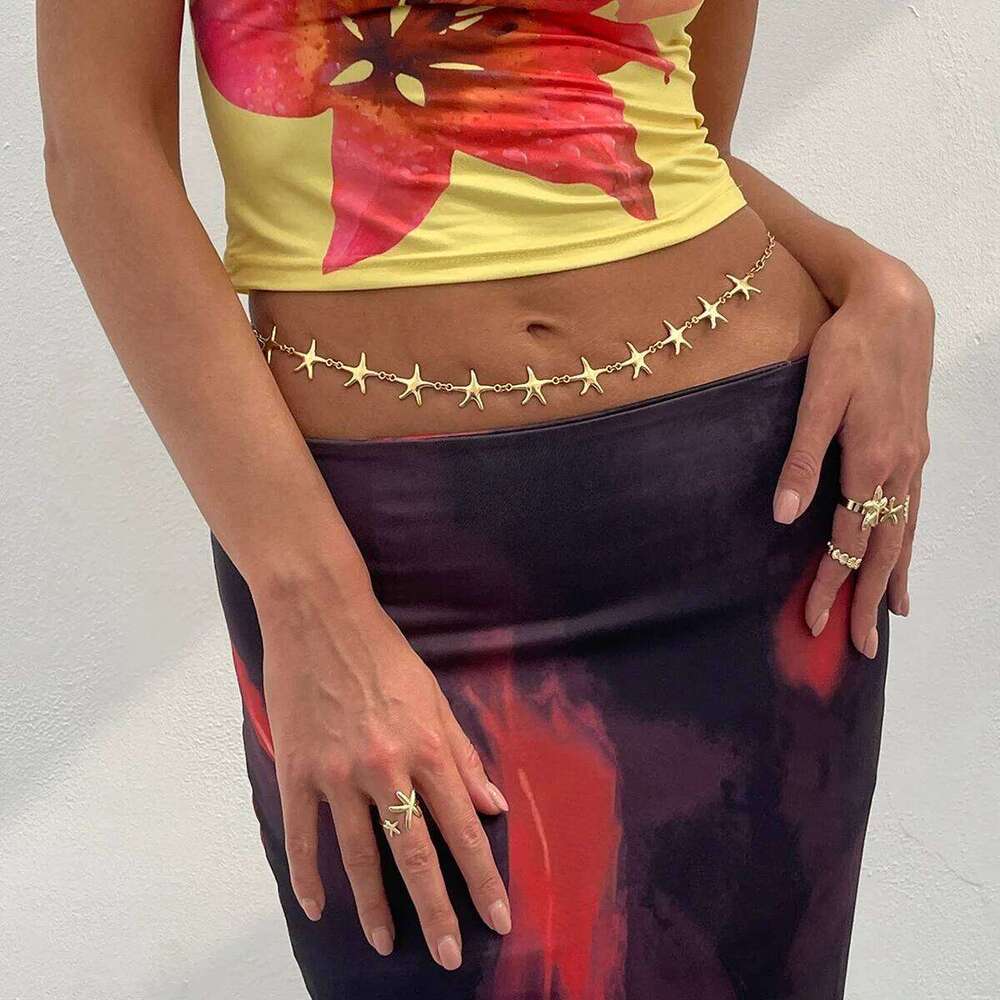 Sexy Gold Color Starfish Waist Personalized Ocean Vacation Wind Body Chain X260209