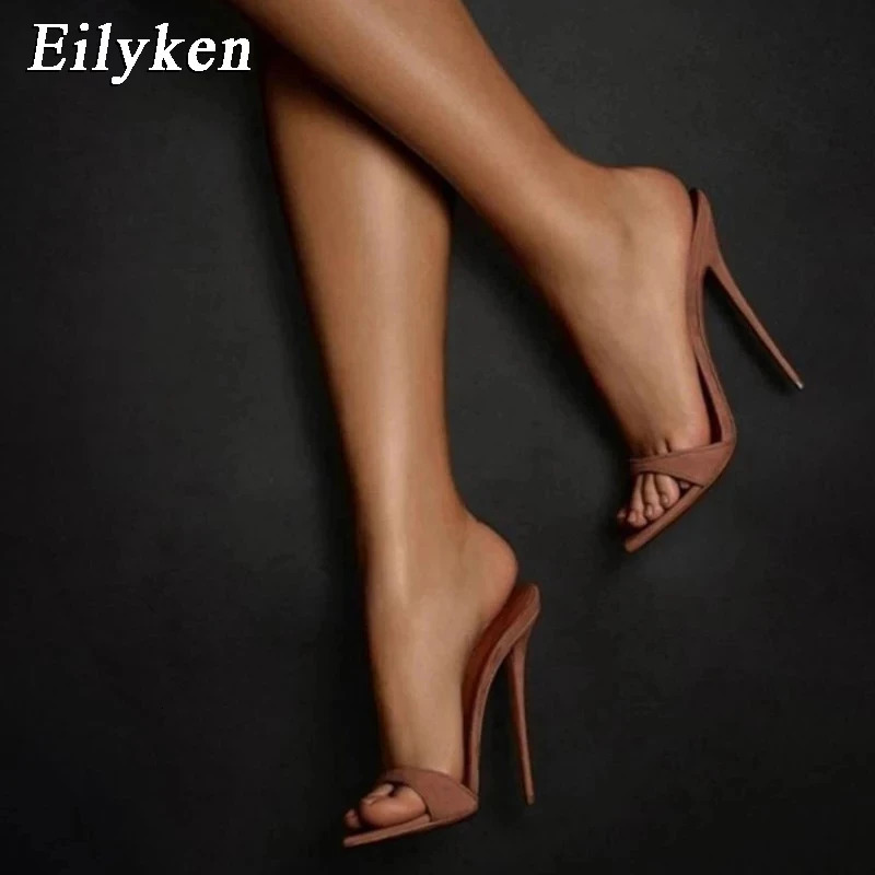 Eilyken Fashion Women Slippers Pointed Toe High Heels Sandals Sexy Stripper Party Slides Mule Ladies Shoes Size 3542 260208
