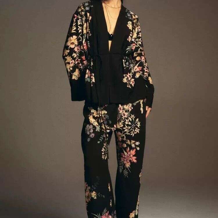 2026 V-Neck Long-Sleeve Pullover Wrap-Style Casual Blazer Straight-Leg Elastic Waist Trousers