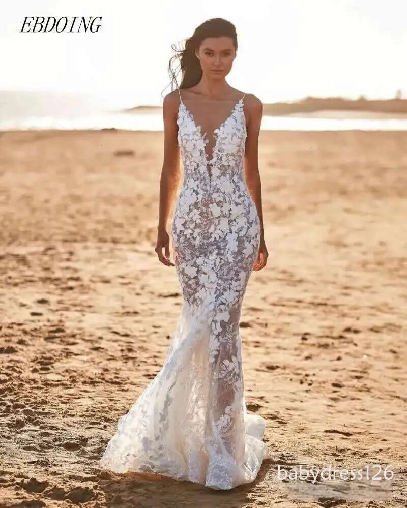Newest Mermaid Dress Deep V Neckline Spaghetti Straps With Long Open Back Custom New Wedding Dresses