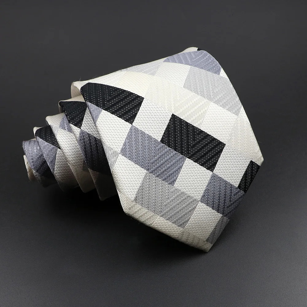 100 Silk Tie 85 cm Striped Necktie Classic Plaid Ties For Men Grey Pink Blue Business Wedding Ties Jacquard Woven Neck Ties 260208
