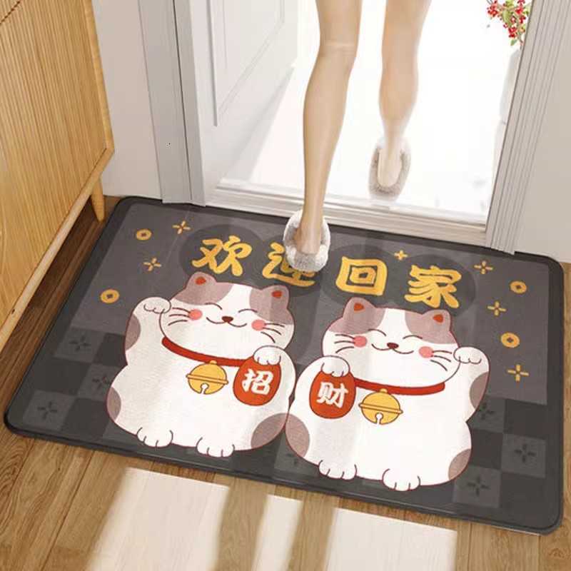 Cartoon Fortune Cat Entryway Diatomite Mat Bathroom Toilet Water-Absorbent Dirt-Resistant Easy-Care Non-Slip Floor Mat S260207