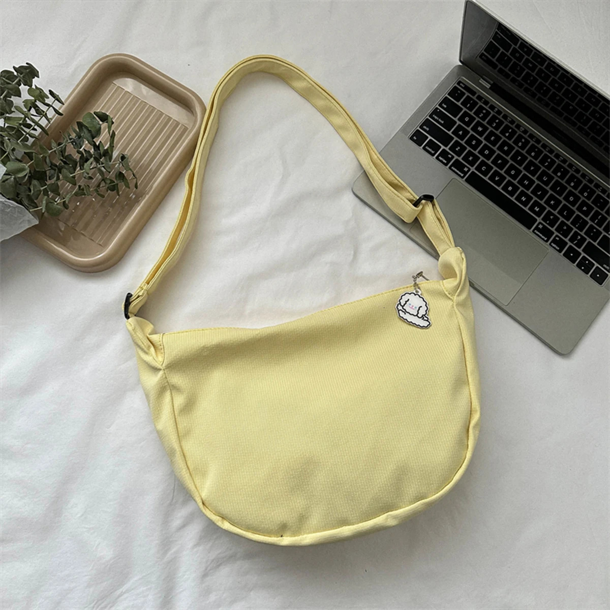 Minimalist Crossbody Bag with Puppy Pendant Spacious Stylish ScratchResistant Nylon Shoulder for Daily Essentials 260208