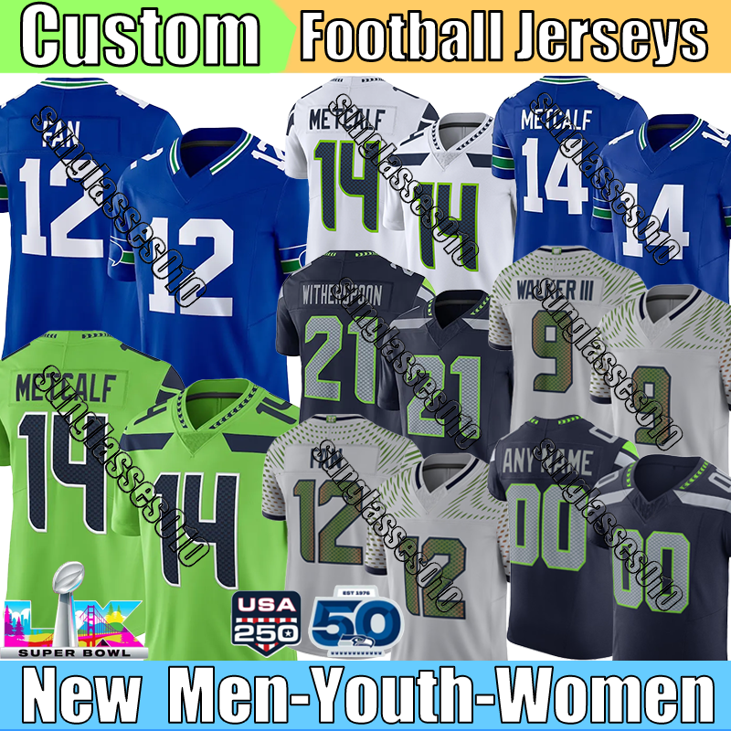 Witherspoon Murphy II Seattles SeahawksS Jersey SeahawksJersey Smith-Njigba Alexander Wagner Sherman Lynch Metcalf Kupp Darnold Football Jerseys