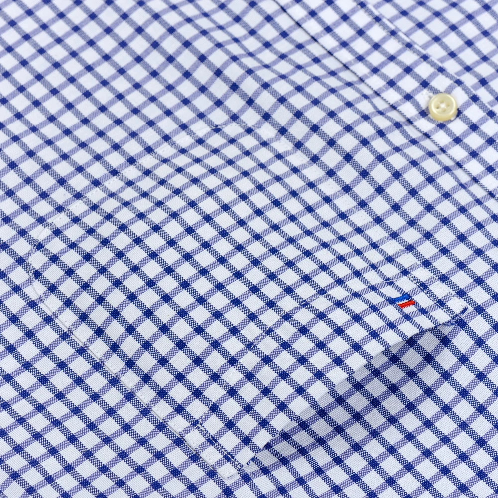 Mens Long Sleeve Oxford Plaid Striped Work Casual Shirt with Pocket Spring Autumn Cotton Blend Regular-fit Button-down Shirts 260208