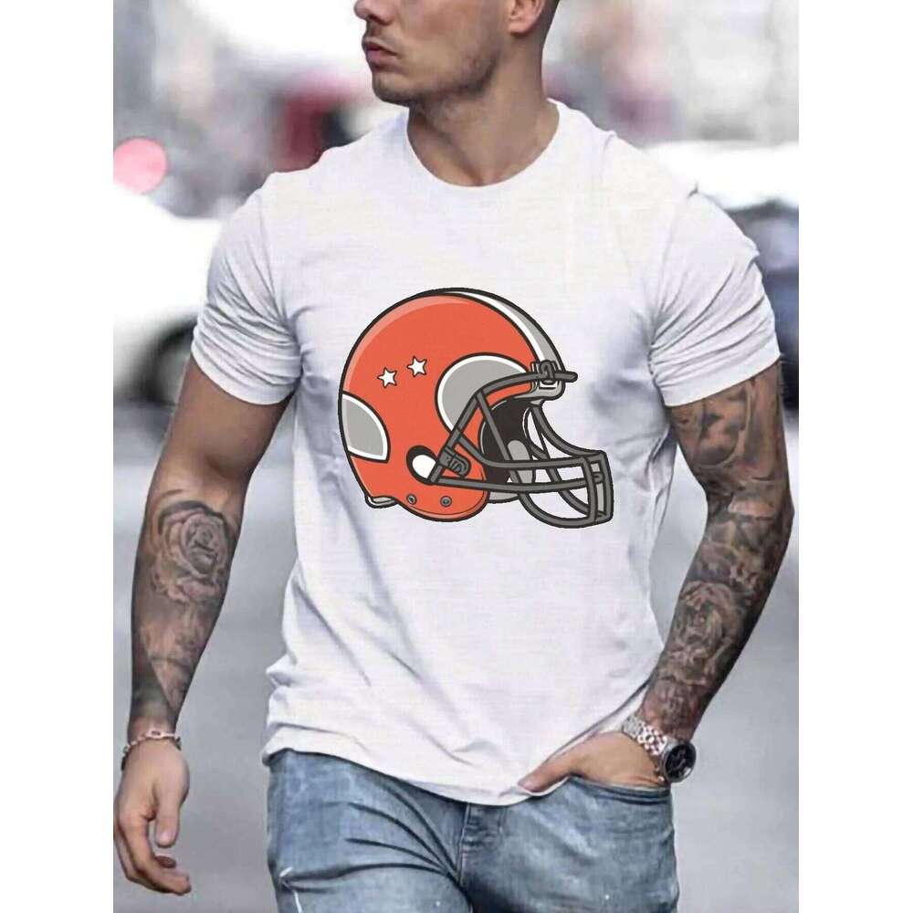 Mens T Shirt Soft Regular Fit Football Helmet Graphic Print Crew Neck Short Sleeve Casual Streetwear Summer Outdoor Daily Wear X260209