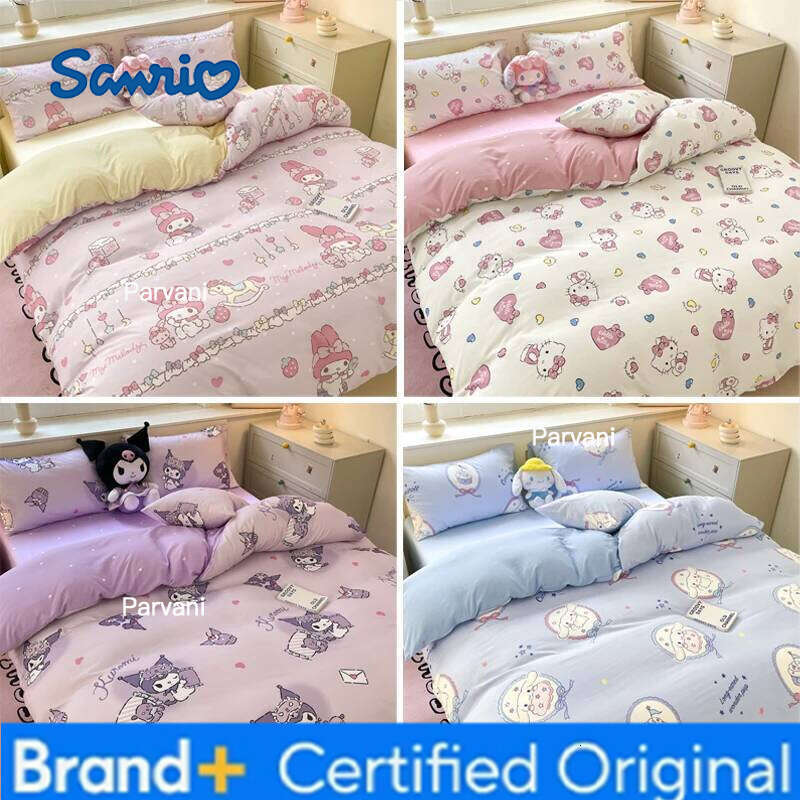 Sanrio New Hello Kitty Set Cotton Kuromi Melody Bedding Double Pillowcase Bed Linens Girl Dorm Bedclothes Home Textile H26020911