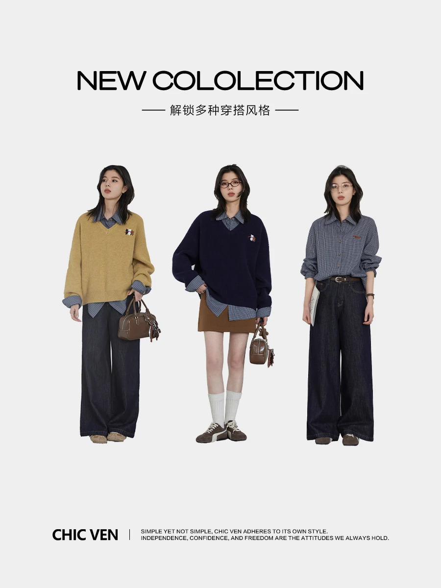 CHIC VEN Women Shirt Long Sleeve Single Breasted Loose Casual Embroidered Plaid Blouses Retro Female Top Spring Summer 260207