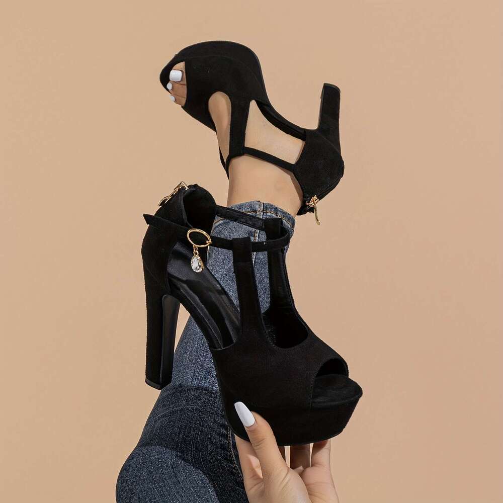 Women S Peep Toe Block Heel Sandals Sexy Cutout Buckle Strap Pumps Fashion Platform Heels MOJIDASHU