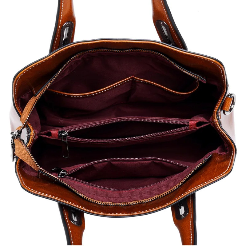 Genuine Leather Women Handbag Top Handle Shoulder Cross body Bag Fashion Oil Wax Cowhide Purses and Handbags Messenger Tote Bags 260306