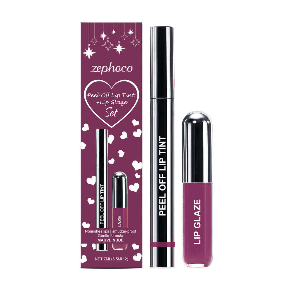 zephoco Purple Red Peel-Off Liner and Glaze Set Matte Texture Gentle Feel Fashionable Lip Color
