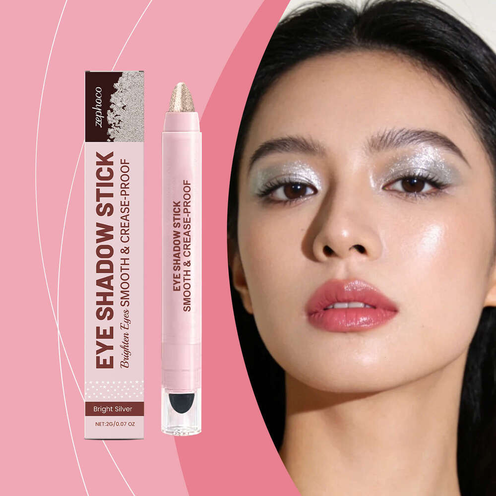 Zephoco Silver Shiny Cream Bright Color Long-lasting Crystal Glitter Eyeshadow Stick