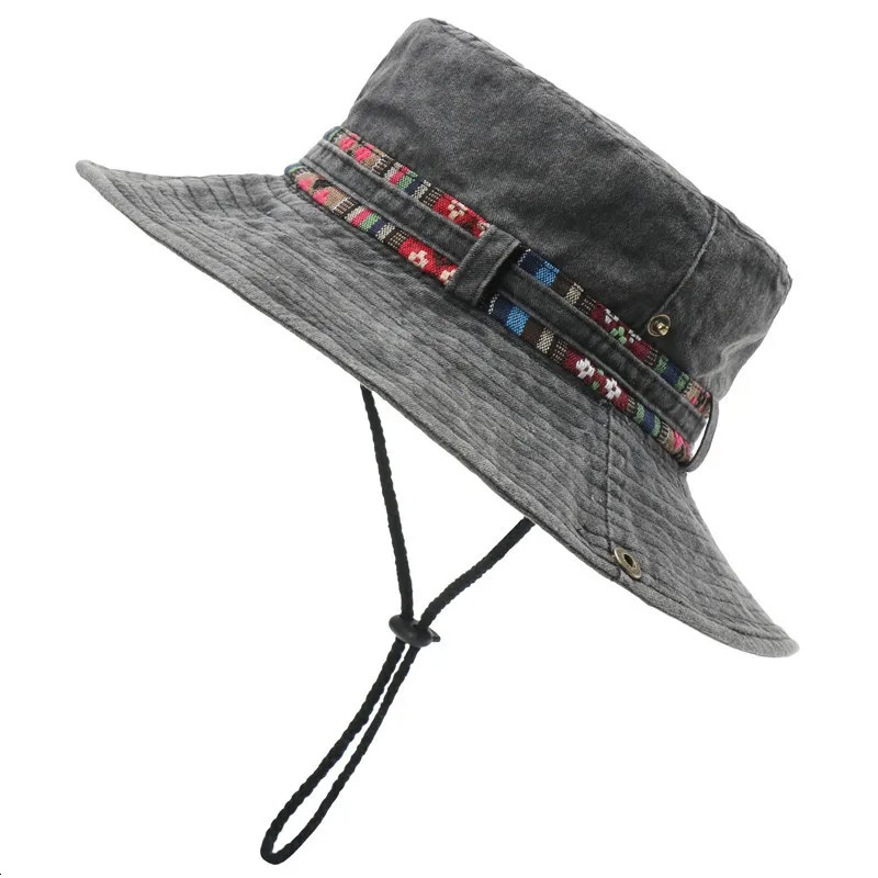 Summer Mens Cotton Bucket Hat UV Protection Sun Caps Multipurpose Outdoor Climbing Fishing Tourism Brim Sun Fisherman Hats 260208