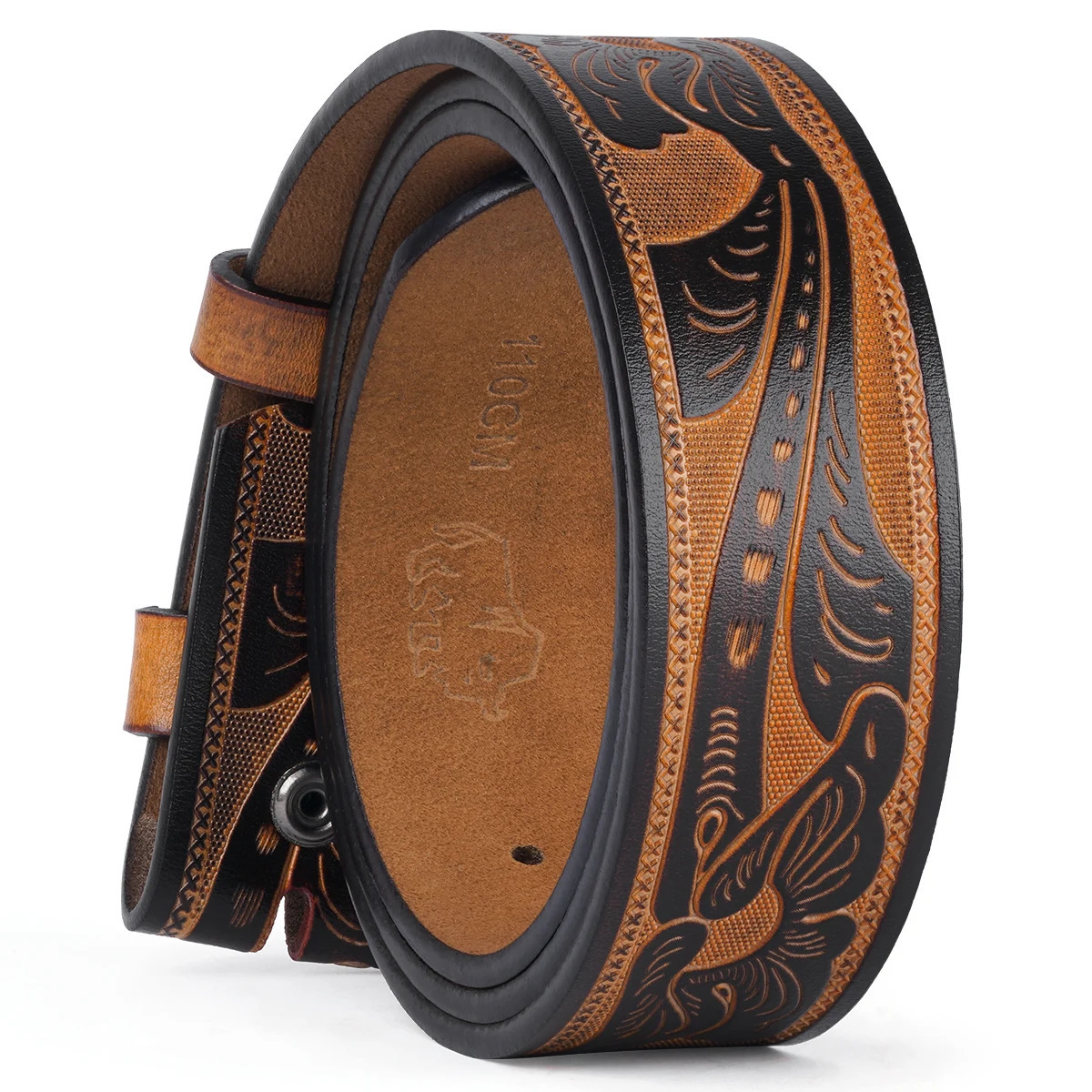 Genuine Leather Vintage Belt No Buckle Embossed Cowhide Without Buckle Men Strap Male Western Cowboy Belts 260124